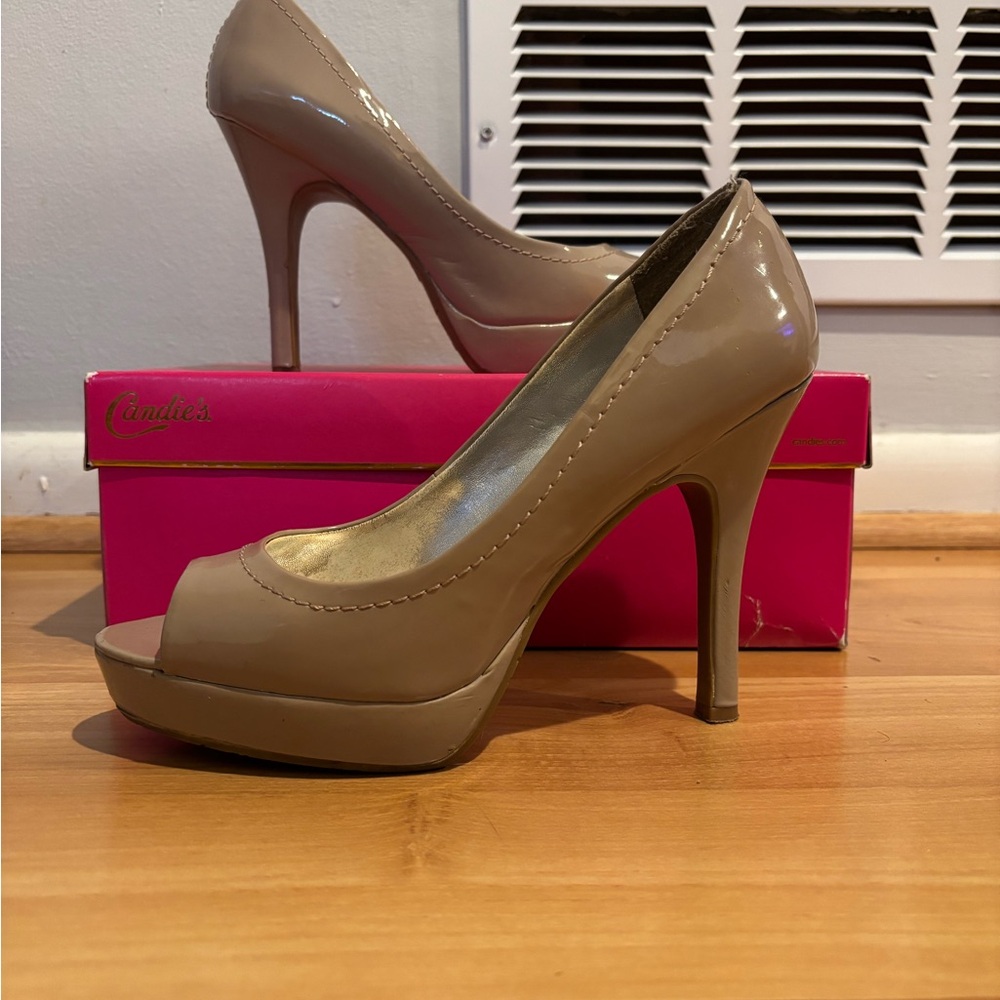 Candie's Beige Peep Toe Heels